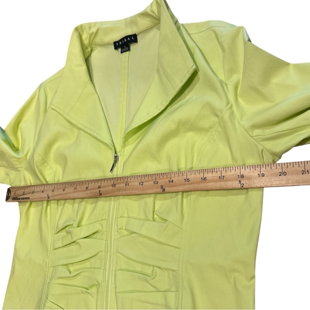 Tribal Zip Front Jacket Size 10 Lime Green Ruched Detailing Casual - Picture 9 of 11